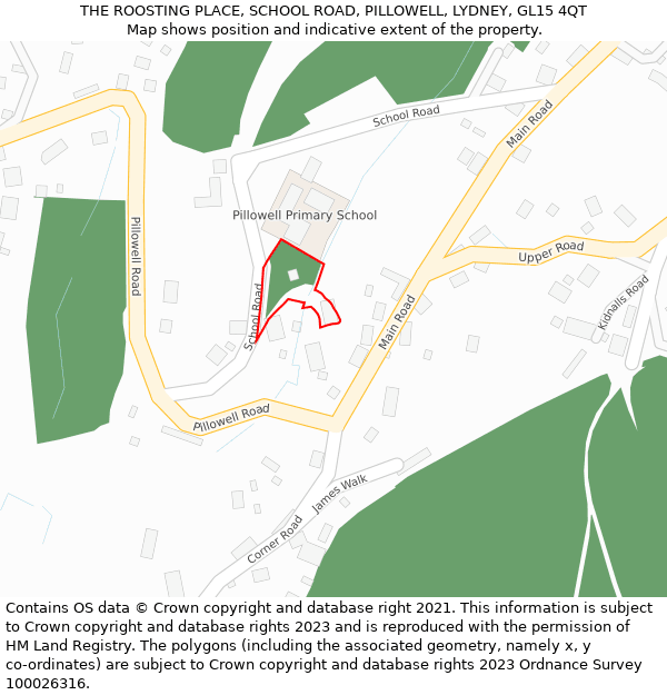 THE ROOSTING PLACE, SCHOOL ROAD, PILLOWELL, LYDNEY, GL15 4QT: Location map and indicative extent of plot