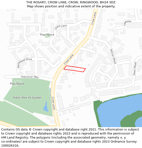 THE ROSARY, CROW LANE, CROW, RINGWOOD, BH24 3DZ: Location map and indicative extent of plot