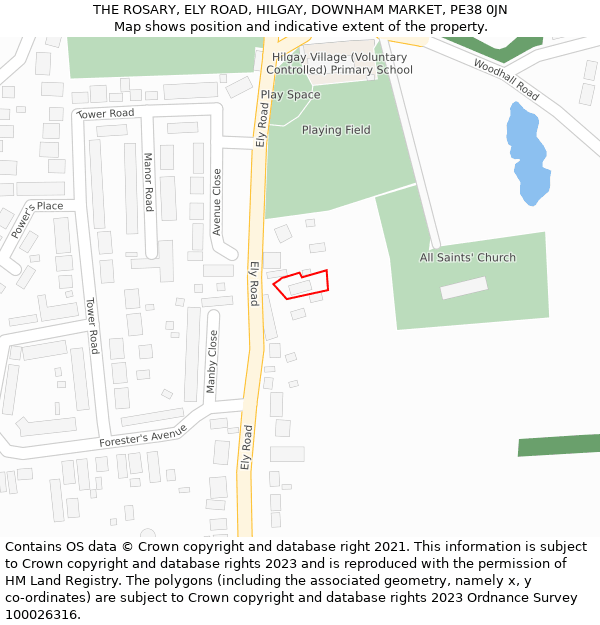 THE ROSARY, ELY ROAD, HILGAY, DOWNHAM MARKET, PE38 0JN: Location map and indicative extent of plot