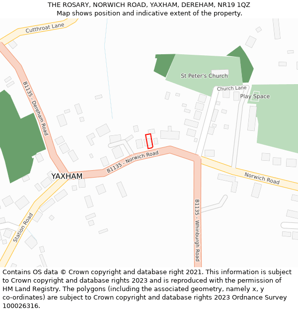 THE ROSARY, NORWICH ROAD, YAXHAM, DEREHAM, NR19 1QZ: Location map and indicative extent of plot