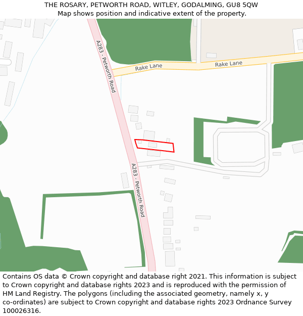 THE ROSARY, PETWORTH ROAD, WITLEY, GODALMING, GU8 5QW: Location map and indicative extent of plot