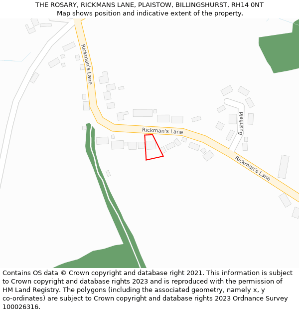 THE ROSARY, RICKMANS LANE, PLAISTOW, BILLINGSHURST, RH14 0NT: Location map and indicative extent of plot