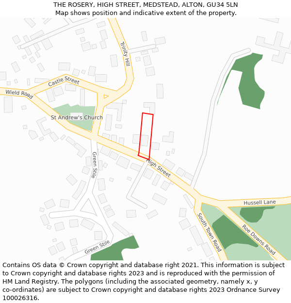 THE ROSERY, HIGH STREET, MEDSTEAD, ALTON, GU34 5LN: Location map and indicative extent of plot