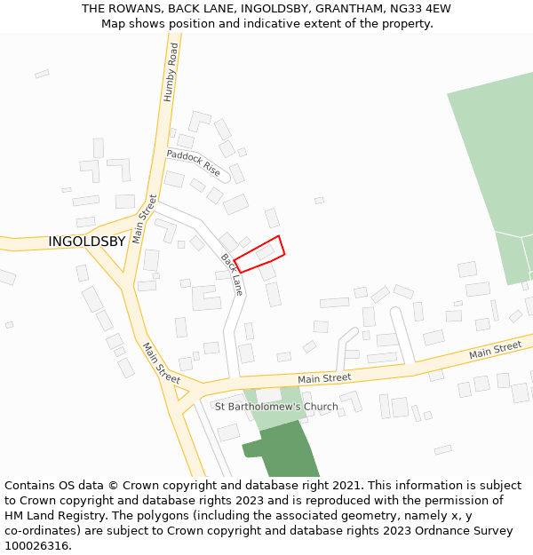 THE ROWANS, BACK LANE, INGOLDSBY, GRANTHAM, NG33 4EW: Location map and indicative extent of plot