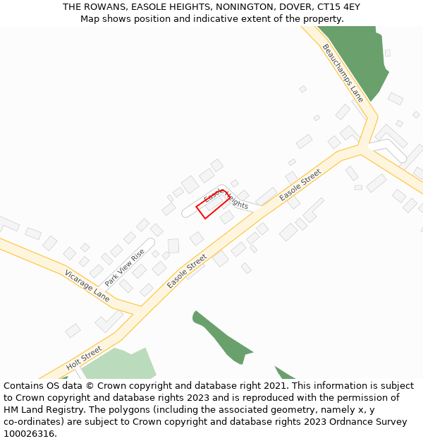 THE ROWANS, EASOLE HEIGHTS, NONINGTON, DOVER, CT15 4EY: Location map and indicative extent of plot