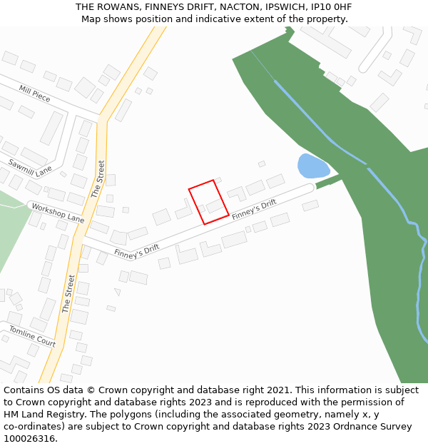 THE ROWANS, FINNEYS DRIFT, NACTON, IPSWICH, IP10 0HF: Location map and indicative extent of plot