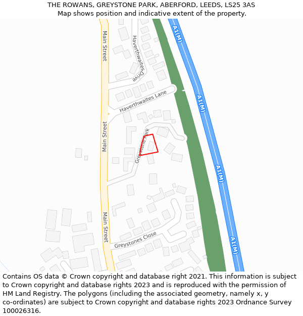 THE ROWANS, GREYSTONE PARK, ABERFORD, LEEDS, LS25 3AS: Location map and indicative extent of plot