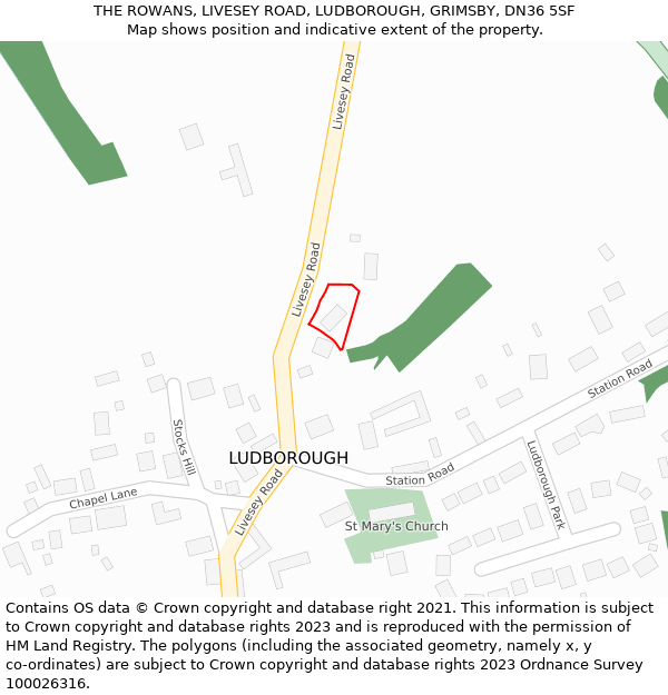 THE ROWANS, LIVESEY ROAD, LUDBOROUGH, GRIMSBY, DN36 5SF: Location map and indicative extent of plot