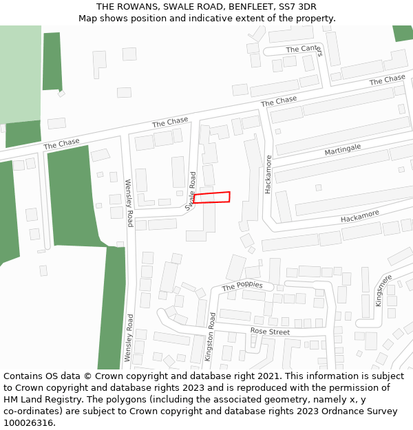 THE ROWANS, SWALE ROAD, BENFLEET, SS7 3DR: Location map and indicative extent of plot