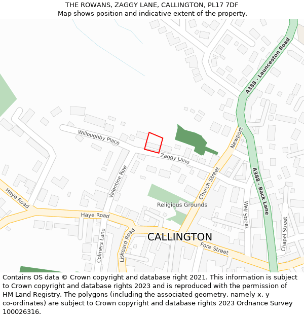 THE ROWANS, ZAGGY LANE, CALLINGTON, PL17 7DF: Location map and indicative extent of plot