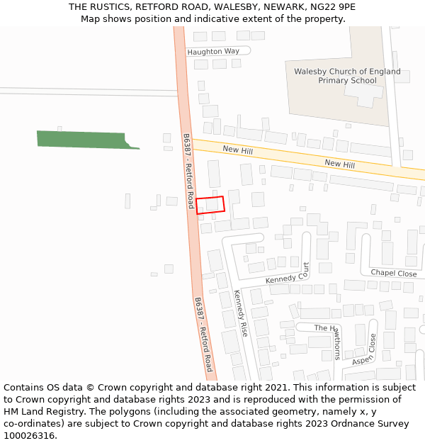 THE RUSTICS, RETFORD ROAD, WALESBY, NEWARK, NG22 9PE: Location map and indicative extent of plot