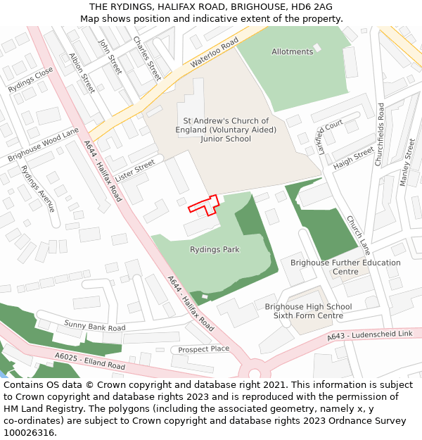 THE RYDINGS, HALIFAX ROAD, BRIGHOUSE, HD6 2AG: Location map and indicative extent of plot