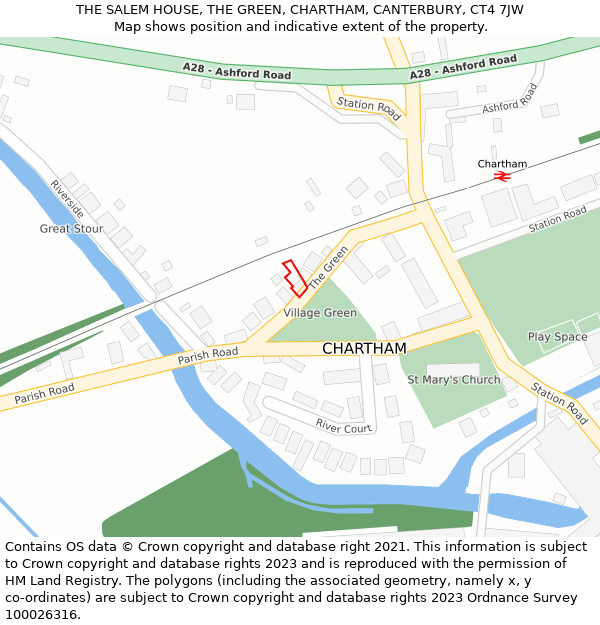 THE SALEM HOUSE, THE GREEN, CHARTHAM, CANTERBURY, CT4 7JW: Location map and indicative extent of plot