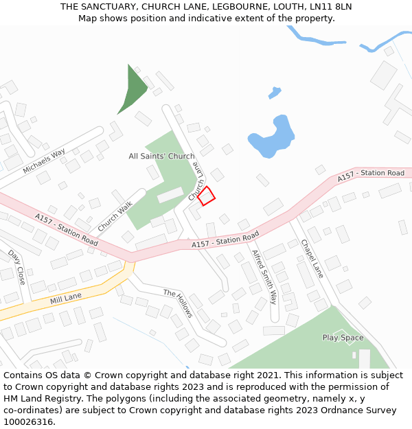 THE SANCTUARY, CHURCH LANE, LEGBOURNE, LOUTH, LN11 8LN: Location map and indicative extent of plot
