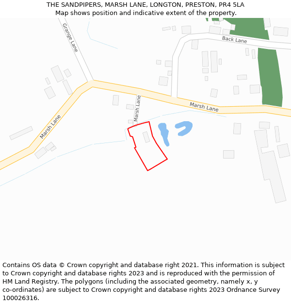 THE SANDPIPERS, MARSH LANE, LONGTON, PRESTON, PR4 5LA: Location map and indicative extent of plot