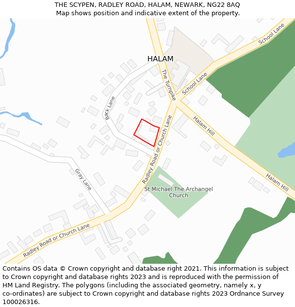 THE SCYPEN, RADLEY ROAD, HALAM, NEWARK, NG22 8AQ: Location map and indicative extent of plot