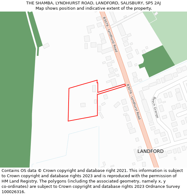 THE SHAMBA, LYNDHURST ROAD, LANDFORD, SALISBURY, SP5 2AJ: Location map and indicative extent of plot
