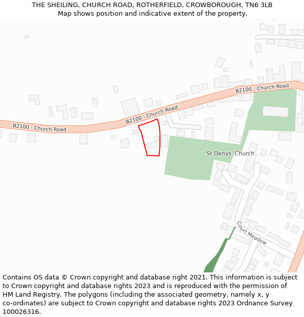 THE SHEILING, CHURCH ROAD, ROTHERFIELD, CROWBOROUGH, TN6 3LB: Location map and indicative extent of plot