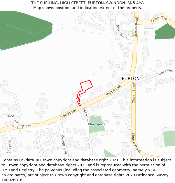 THE SHEILING, HIGH STREET, PURTON, SWINDON, SN5 4AA: Location map and indicative extent of plot