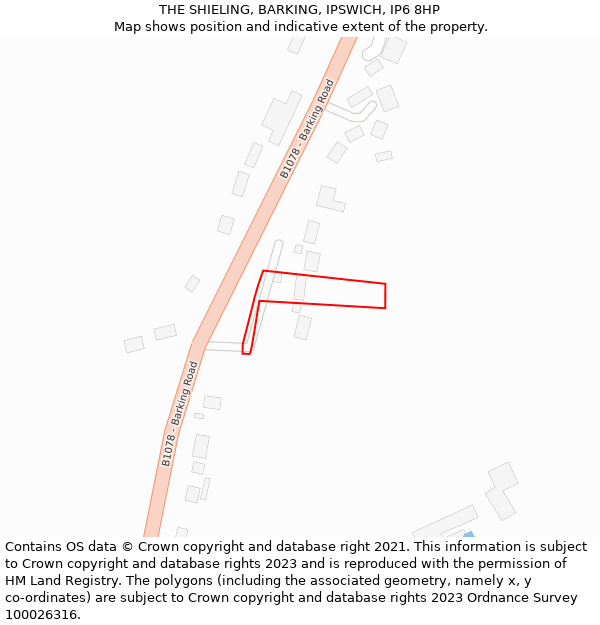 THE SHIELING, BARKING, IPSWICH, IP6 8HP: Location map and indicative extent of plot