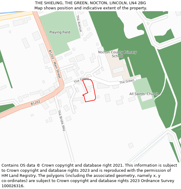 THE SHIELING, THE GREEN, NOCTON, LINCOLN, LN4 2BG: Location map and indicative extent of plot