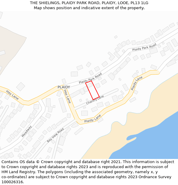THE SHIELINGS, PLAIDY PARK ROAD, PLAIDY, LOOE, PL13 1LG: Location map and indicative extent of plot