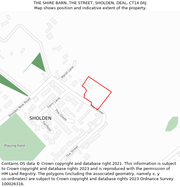 THE SHIRE BARN, THE STREET, SHOLDEN, DEAL, CT14 0AJ: Location map and indicative extent of plot