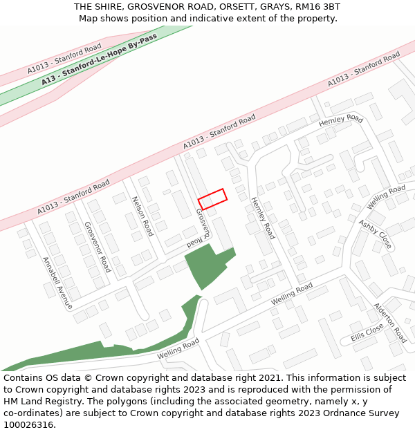 THE SHIRE, GROSVENOR ROAD, ORSETT, GRAYS, RM16 3BT: Location map and indicative extent of plot