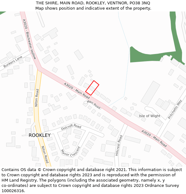 THE SHIRE, MAIN ROAD, ROOKLEY, VENTNOR, PO38 3NQ: Location map and indicative extent of plot