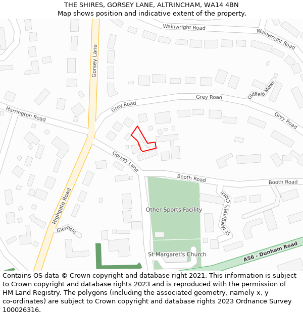 THE SHIRES, GORSEY LANE, ALTRINCHAM, WA14 4BN: Location map and indicative extent of plot