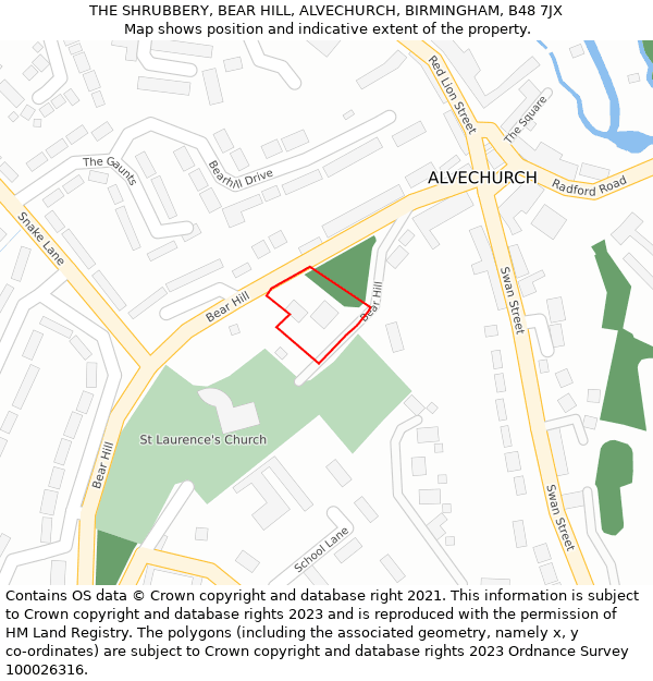 THE SHRUBBERY, BEAR HILL, ALVECHURCH, BIRMINGHAM, B48 7JX: Location map and indicative extent of plot