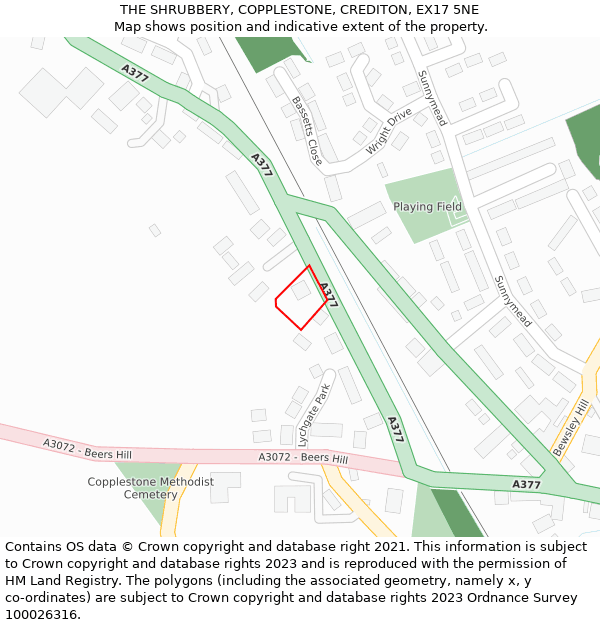 THE SHRUBBERY, COPPLESTONE, CREDITON, EX17 5NE: Location map and indicative extent of plot