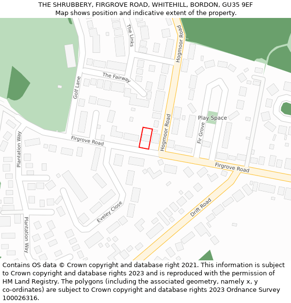 THE SHRUBBERY, FIRGROVE ROAD, WHITEHILL, BORDON, GU35 9EF: Location map and indicative extent of plot