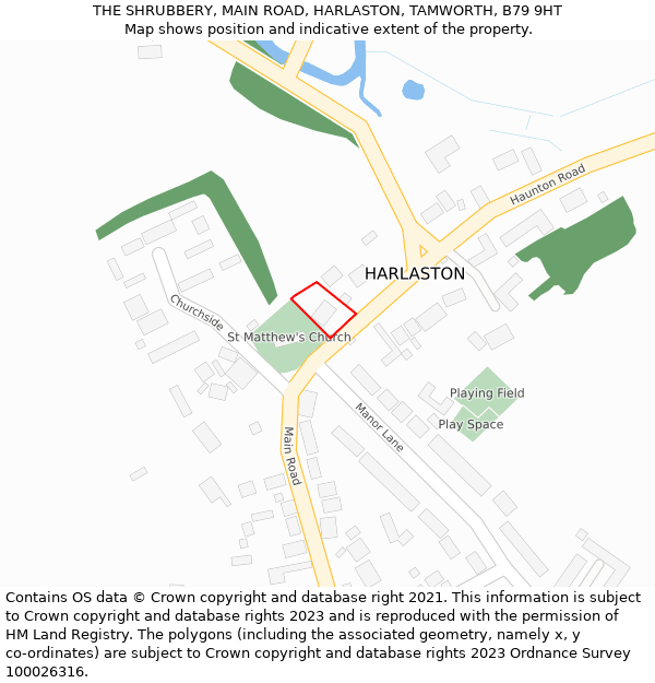 THE SHRUBBERY, MAIN ROAD, HARLASTON, TAMWORTH, B79 9HT: Location map and indicative extent of plot