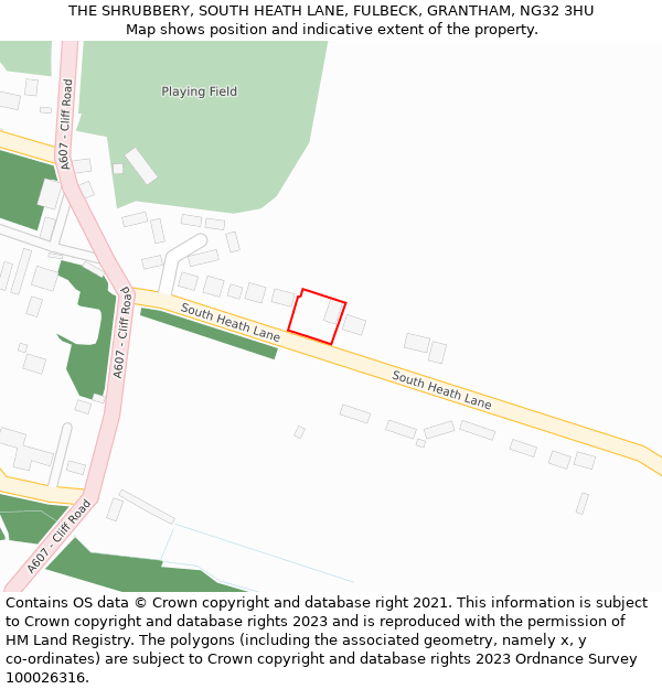 THE SHRUBBERY, SOUTH HEATH LANE, FULBECK, GRANTHAM, NG32 3HU: Location map and indicative extent of plot