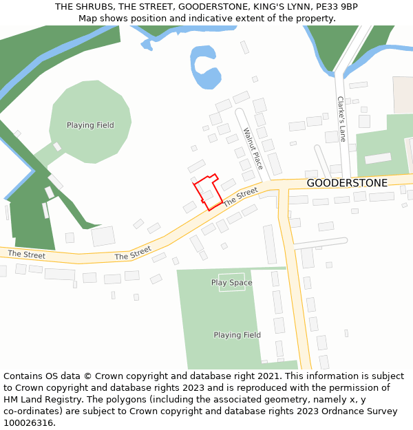 THE SHRUBS, THE STREET, GOODERSTONE, KING'S LYNN, PE33 9BP: Location map and indicative extent of plot