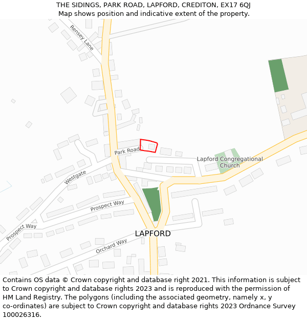 THE SIDINGS, PARK ROAD, LAPFORD, CREDITON, EX17 6QJ: Location map and indicative extent of plot