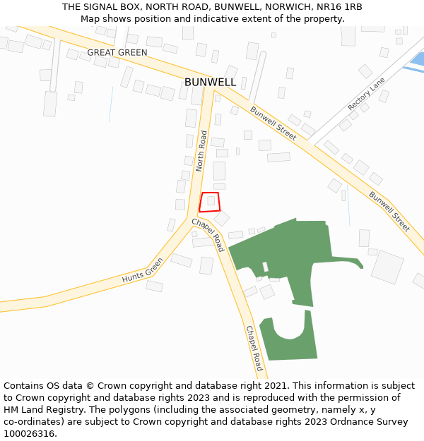 THE SIGNAL BOX, NORTH ROAD, BUNWELL, NORWICH, NR16 1RB: Location map and indicative extent of plot