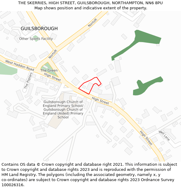 THE SKERRIES, HIGH STREET, GUILSBOROUGH, NORTHAMPTON, NN6 8PU: Location map and indicative extent of plot