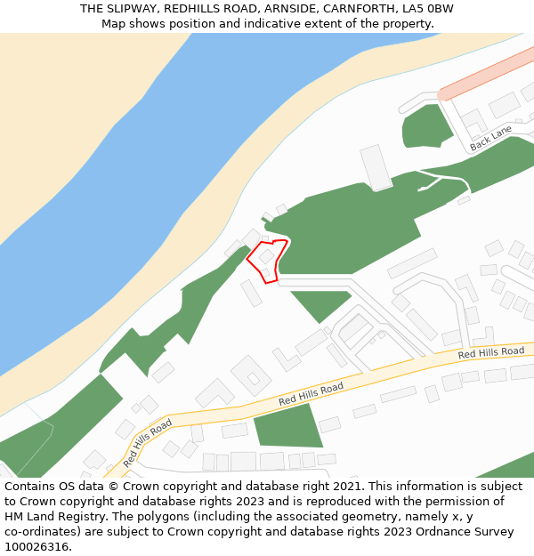 THE SLIPWAY, REDHILLS ROAD, ARNSIDE, CARNFORTH, LA5 0BW: Location map and indicative extent of plot