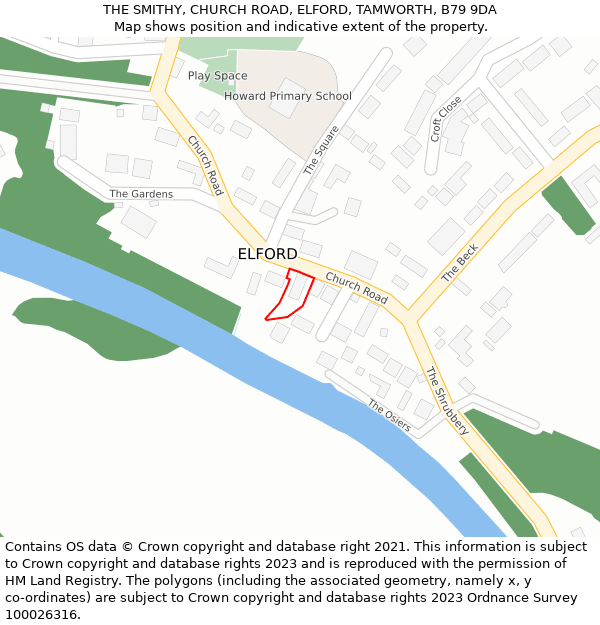 THE SMITHY, CHURCH ROAD, ELFORD, TAMWORTH, B79 9DA: Location map and indicative extent of plot