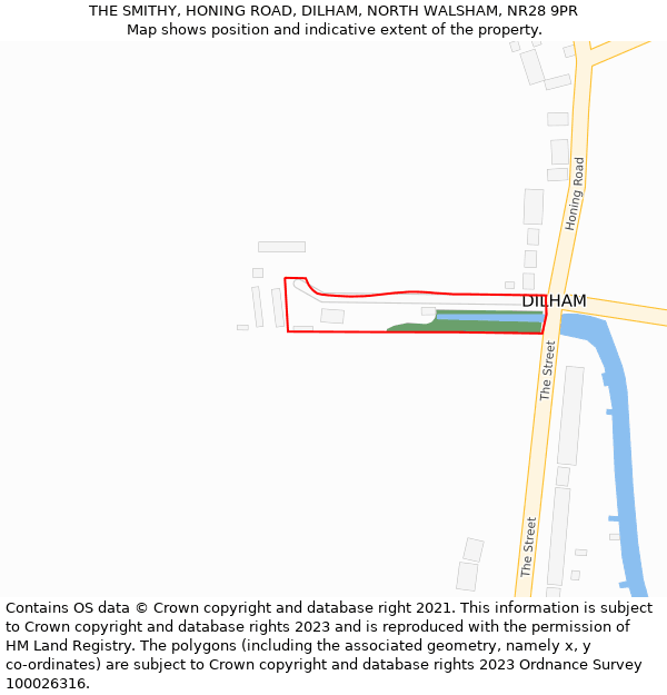 THE SMITHY, HONING ROAD, DILHAM, NORTH WALSHAM, NR28 9PR: Location map and indicative extent of plot