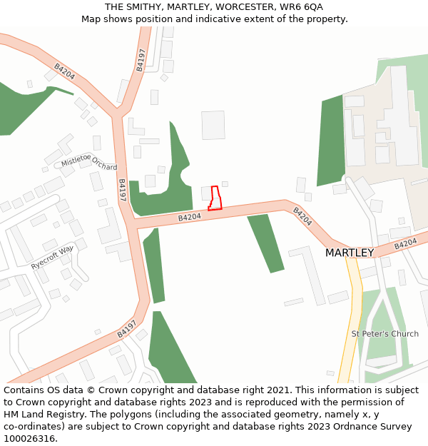 THE SMITHY, MARTLEY, WORCESTER, WR6 6QA: Location map and indicative extent of plot