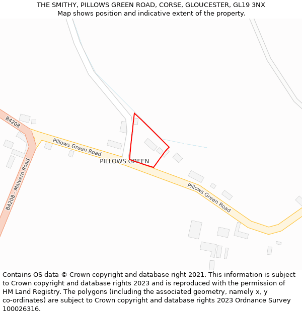 THE SMITHY, PILLOWS GREEN ROAD, CORSE, GLOUCESTER, GL19 3NX: Location map and indicative extent of plot