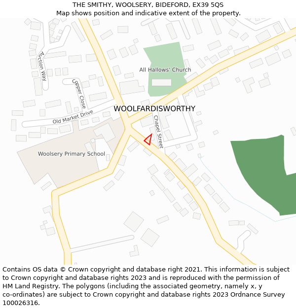 THE SMITHY, WOOLSERY, BIDEFORD, EX39 5QS: Location map and indicative extent of plot