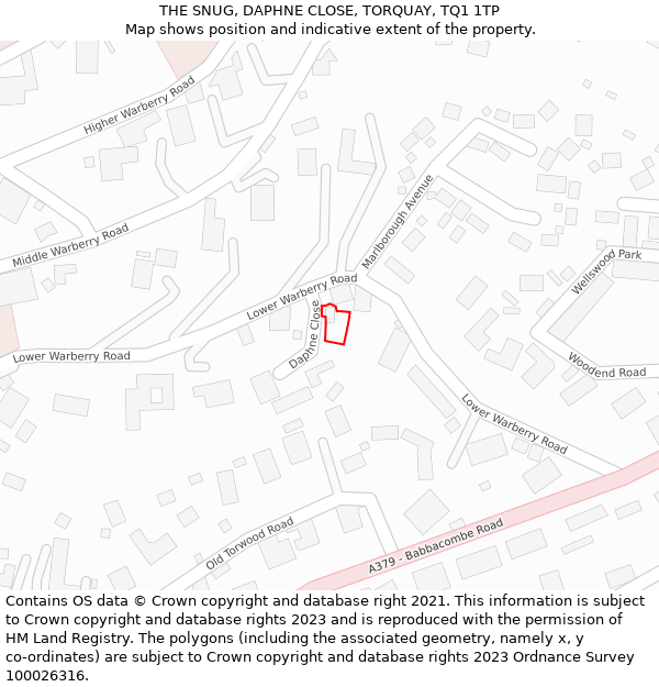 THE SNUG, DAPHNE CLOSE, TORQUAY, TQ1 1TP: Location map and indicative extent of plot