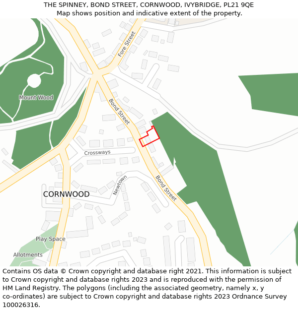 THE SPINNEY, BOND STREET, CORNWOOD, IVYBRIDGE, PL21 9QE: Location map and indicative extent of plot