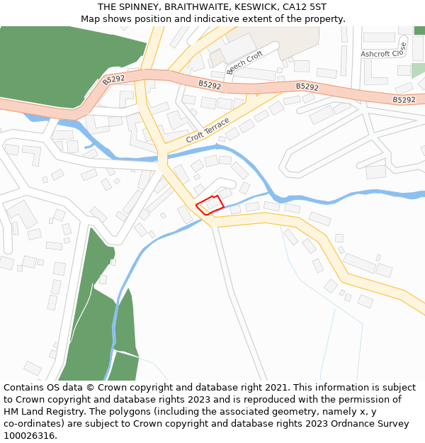 THE SPINNEY, BRAITHWAITE, KESWICK, CA12 5ST: Location map and indicative extent of plot