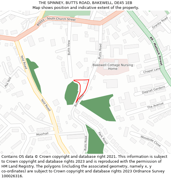 THE SPINNEY, BUTTS ROAD, BAKEWELL, DE45 1EB: Location map and indicative extent of plot