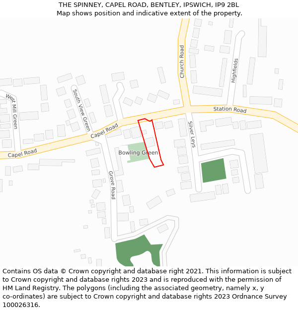 THE SPINNEY, CAPEL ROAD, BENTLEY, IPSWICH, IP9 2BL: Location map and indicative extent of plot